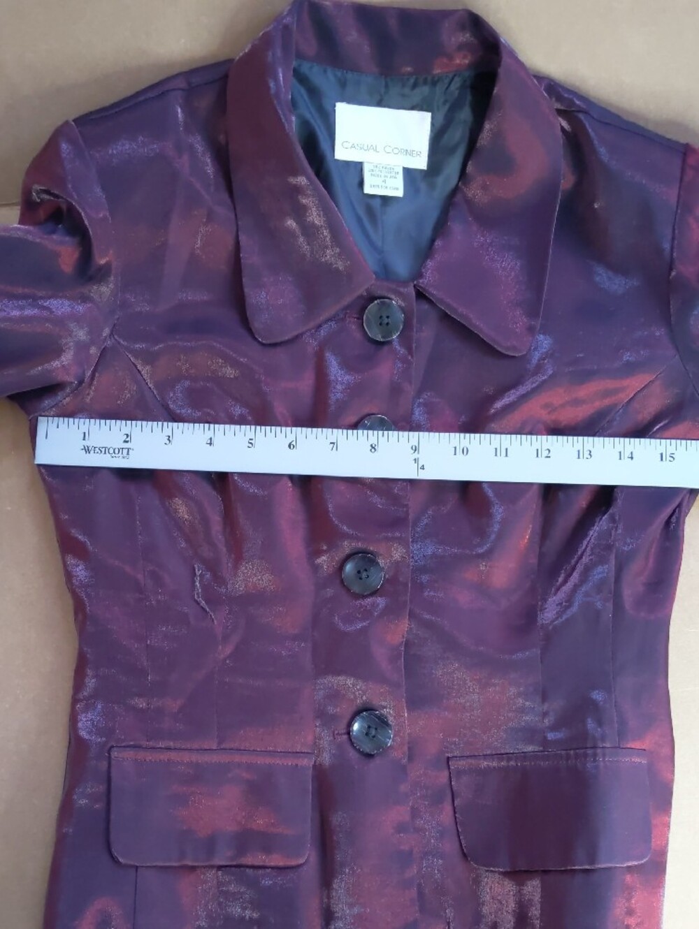 Casual Corner Women's Shiny Plum Button Jacket - Picture 3 of 7